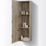 bliss 18 wide by 59 high linen side cabinet with three doors in nature wood finish kubebath