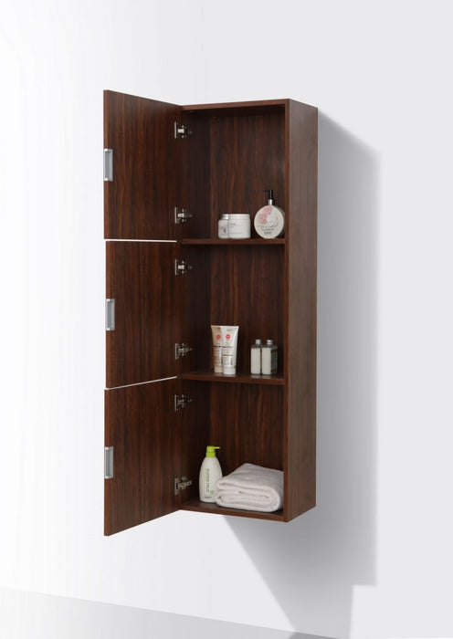 bliss 18 wide by 59 high linen side cabinet with three doors in walnut finish kubebath