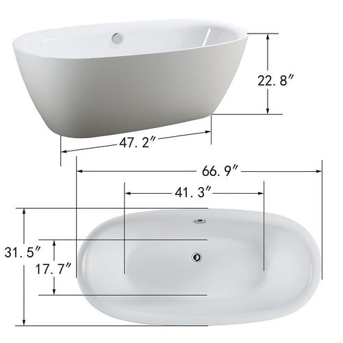 Vanity Art Venice 67" Acrylic Freestanding Bathtub White