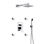 Aqua Piazza Brass Shower Set with Square Rain Shower, 4 Body Jets and Handheld Chrome