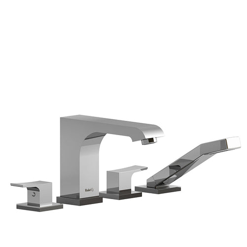 Riobel Zendo 4-Piece Deck-Mount Tub Filler with Hand Shower Chrome