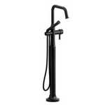 Riobel Momenti Floor-Mount Tub Filler with Hand Shower with Square Spout Black