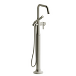 Riobel Momenti Floor-Mount Tub Filler with Hand Shower with Square Spout Brushed Nickel