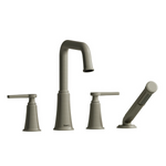 Riobel Momenti 4-Piece Deck-Mount Tub Filler with Hand Shower with Square Spout Brushed Nickel