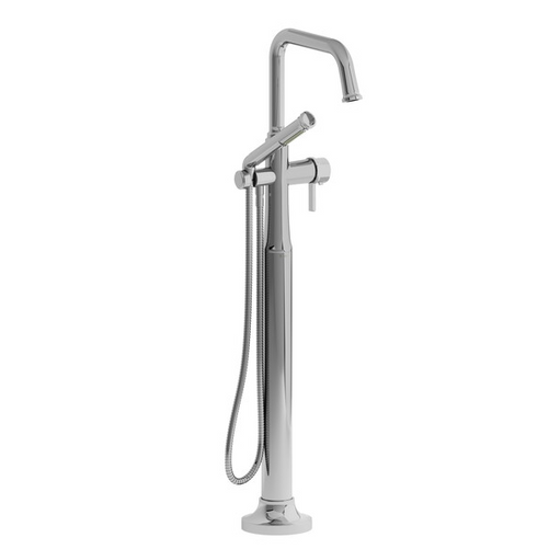 Riobel Momenti Floor-Mount Tub Filler with Hand Shower with Square Spout Chrome