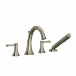 Riobel Edge 4-Piece Deck-Mount Tub Filler with Hand Shower Brushed Nickel Straight Handle