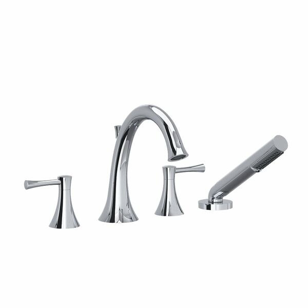 Riobel Edge 4-Piece Deck-Mount Tub Filler with Hand Shower Chrome Straight Handle