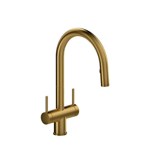 Azure Kitchen Faucet 2 Handles with 2 Jet Spray Brushed Gold