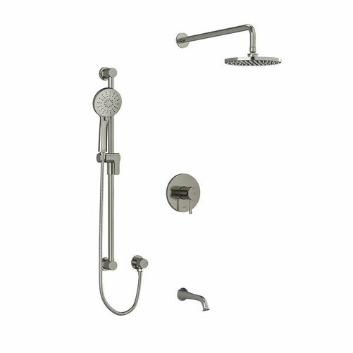 Riobel Edge 3-Way System with Hand Shower Rail, Shower Head and Spout Brushed Nickel