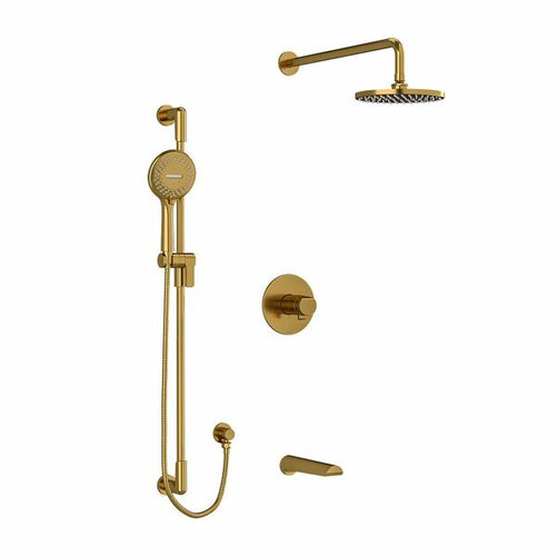 Riobel Parabola 3-Way System with Hand Shower Rail, Shower Head and Spout Brushed Gold