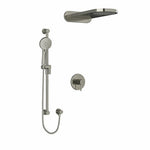 riobel edge 2 way 3 way system with hand shower rail and rain and cascade showerhead Brushed Nickel