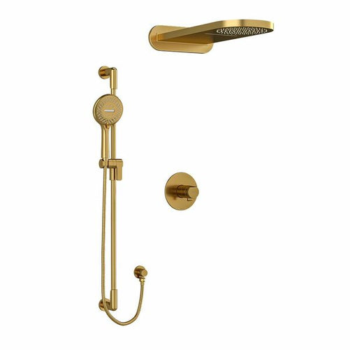 riobel parabola  2 way 3 way system with hand shower rail and rain and cascade showerhead Brushed Gold