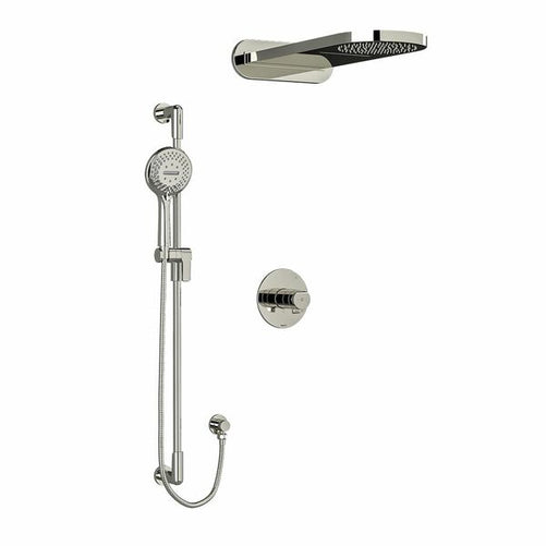 riobel parabola 2 way 3 way system with hand shower rail and rain and cascade showerhead Polished Nickel