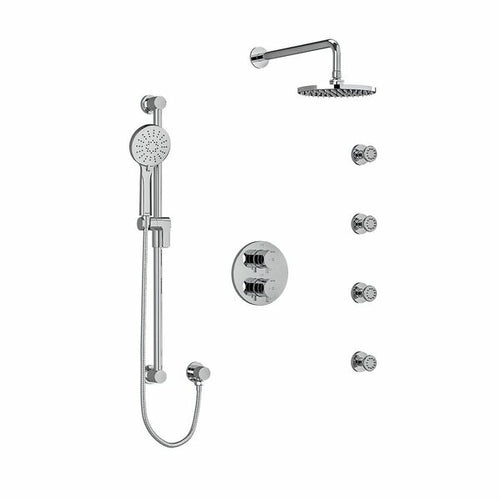 Riobel Edge Double Coaxial System with Hand Shower Rail, 4 Body Jets and Shower Head Chrome
