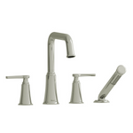 Riobel Momenti 4-Piece Deck-Mount Tub Filler with Hand Shower with Square Spout Polished Nickel